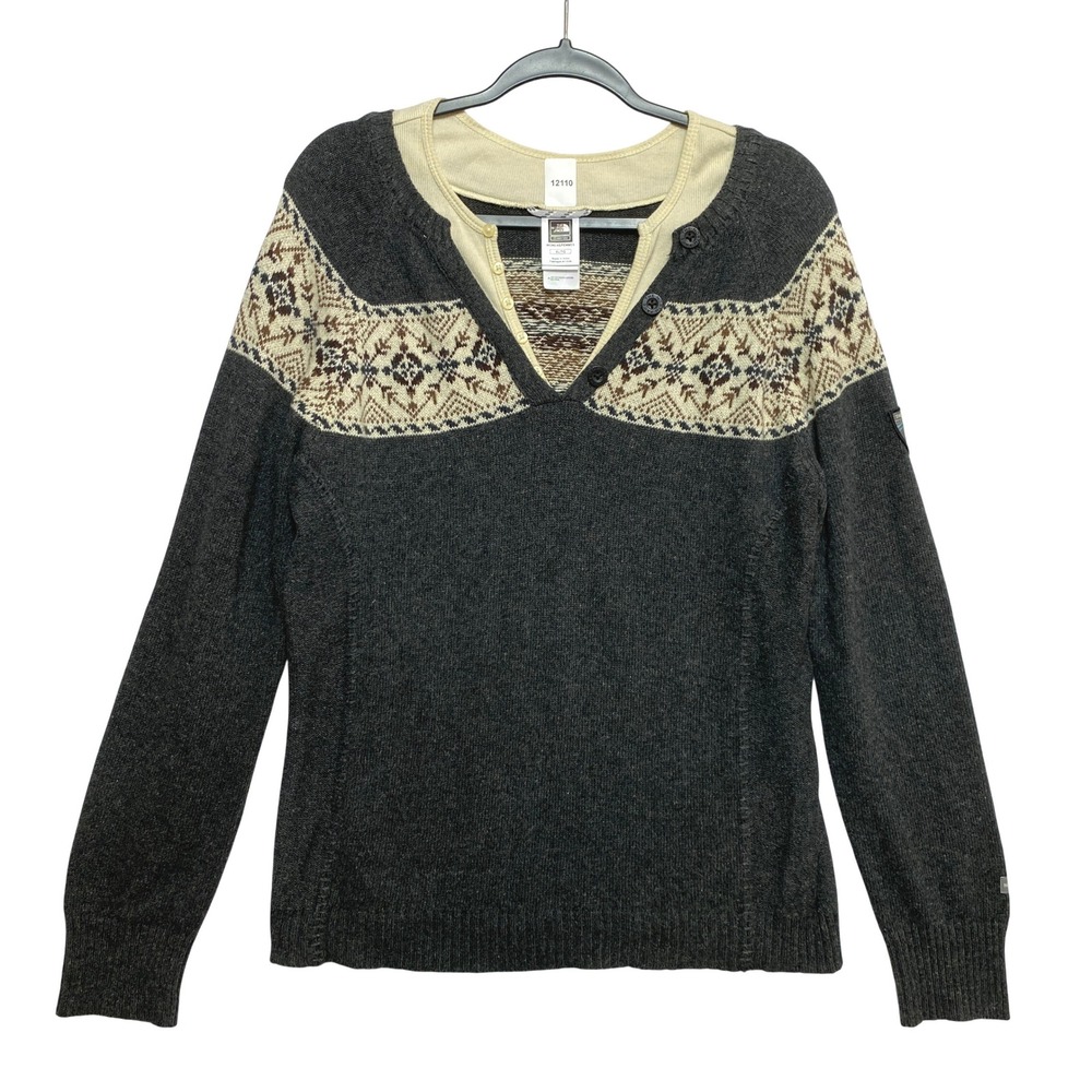 The North Face Sweater Womens XL Gray Wool Blend A5 Series Fair Isle AN9U Button